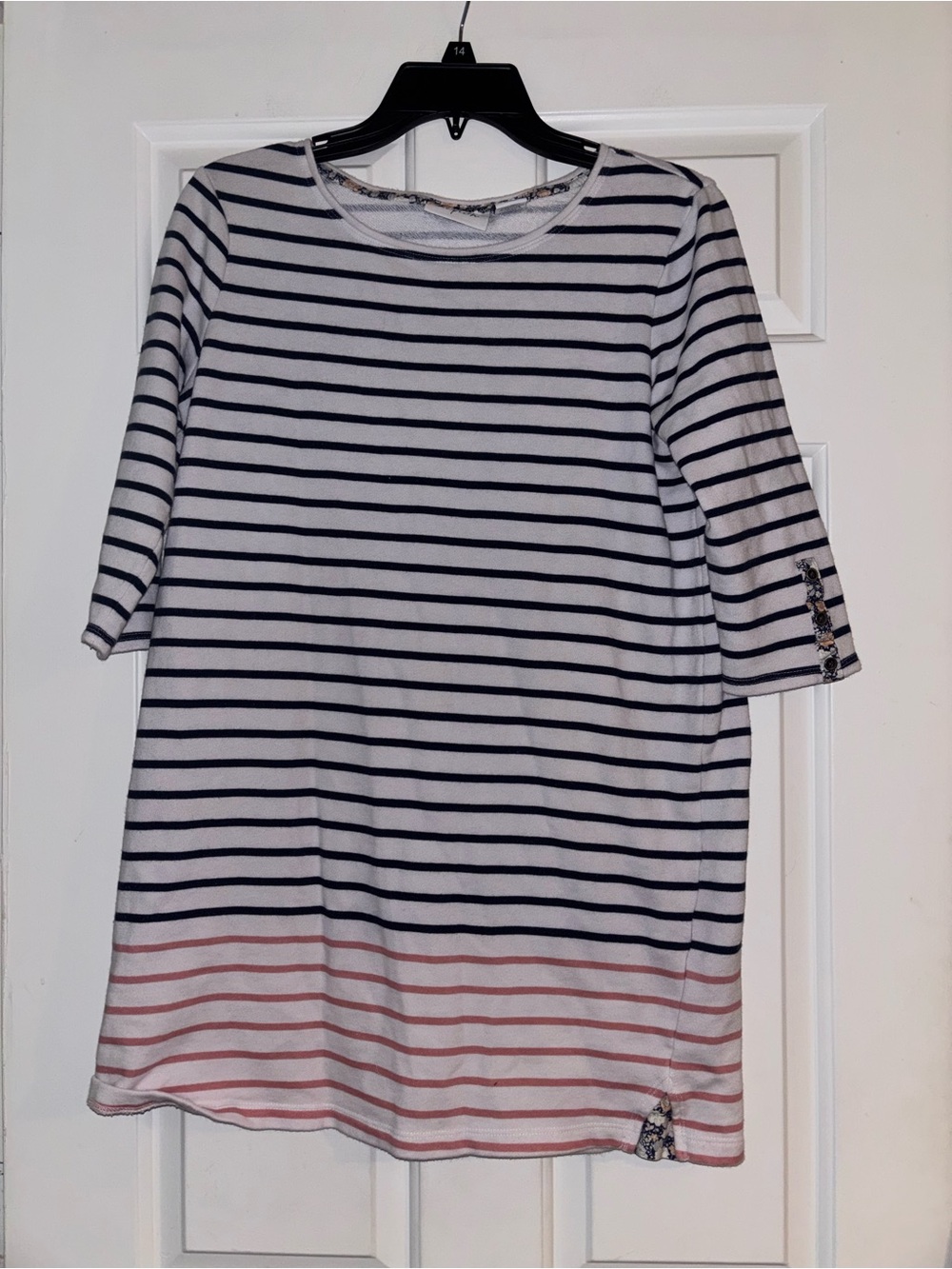 Striped Scoop-Neck Tunic with Blush Hem Accent